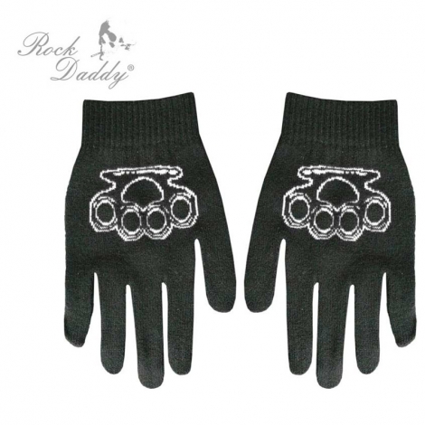 Čierne rukavice s bielou potlačou - Rock Daddy - plné